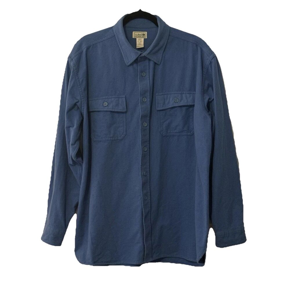 LL Bean Chamois Vintage Mens XL Navy Blue Heavy Flannel Button 0MT03 Excellent